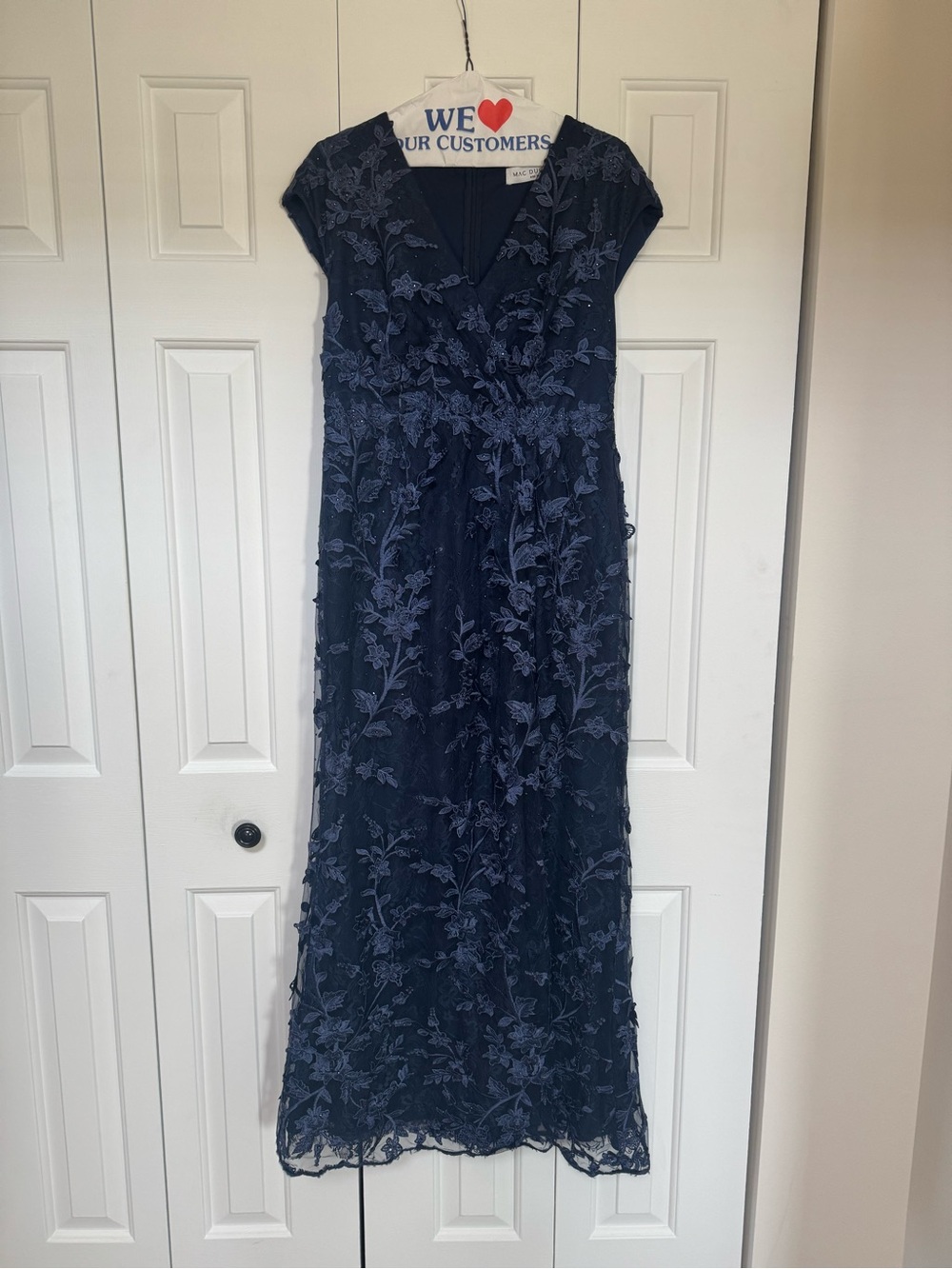 Mac Duggal Navy Floral Embroidered Maxi Dress